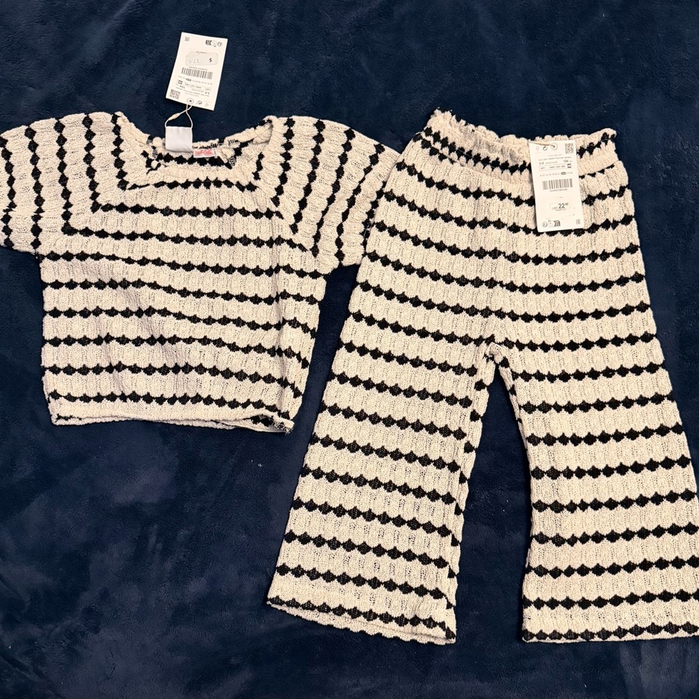 Zara Kids Pajama Set - Black and Cream Stripes